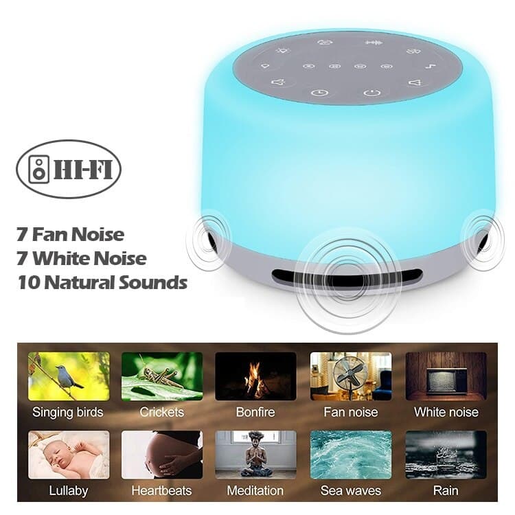 Dispozitiv Sunet Alb, LittleDomi, Functie Lampa de Veghe, Memorie, Timer, Portabil, Autonomie 10h, White Noise, pentru Bebelusi si Adulti, Reincarcabil, 24 Sunete — imaginea 3