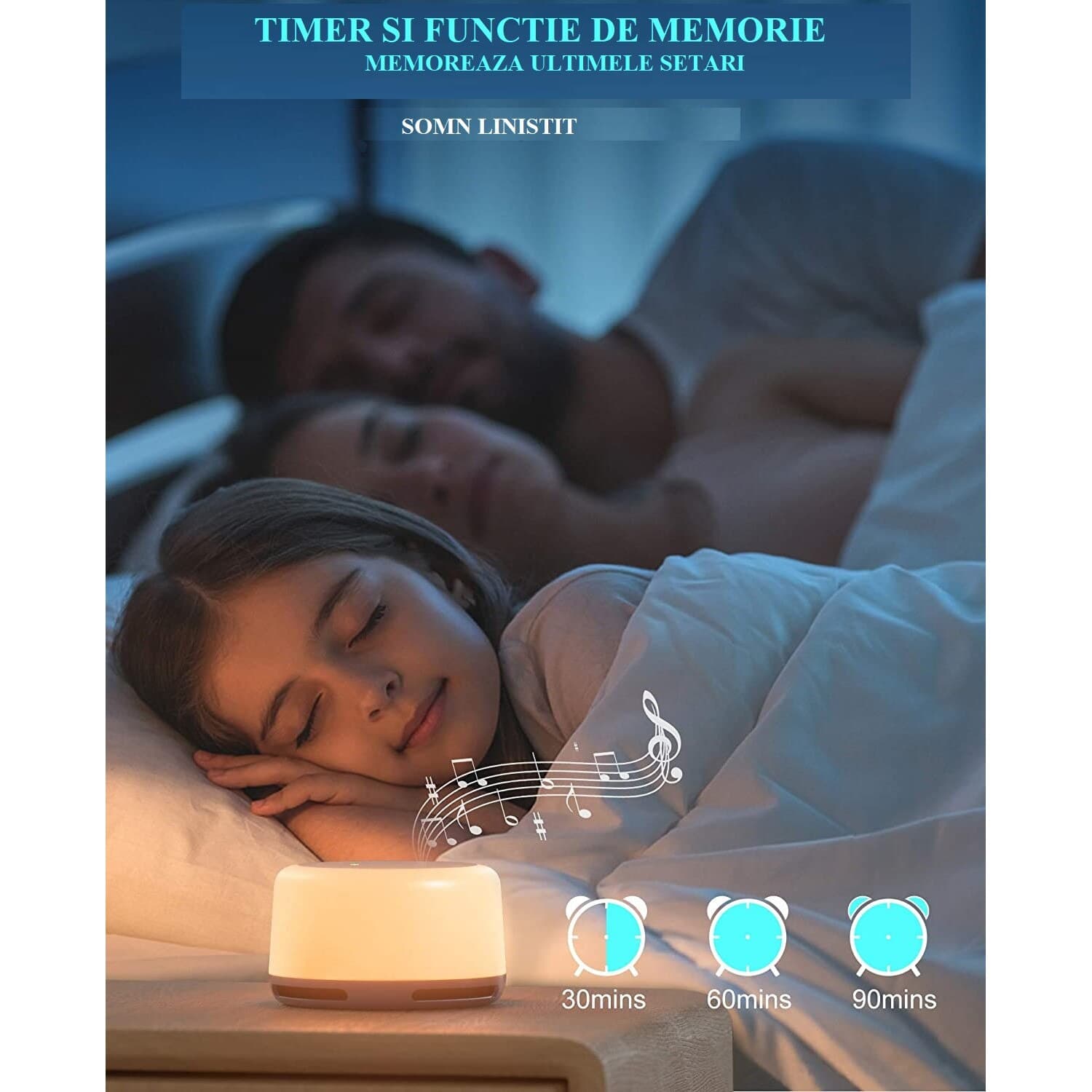 Dispozitiv Sunet Alb, LittleDomi, Functie Lampa de Veghe, Memorie, Timer, Portabil, Autonomie 10h, White Noise, pentru Bebelusi si Adulti, Reincarcabil, 24 Sunete — imaginea 5