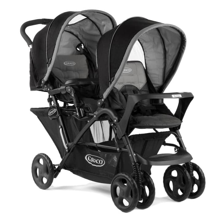Carucior pentru gemeni Graco Stadium Duo, Black Grey, 4 pozitii de inclinare, 66x60x113cm