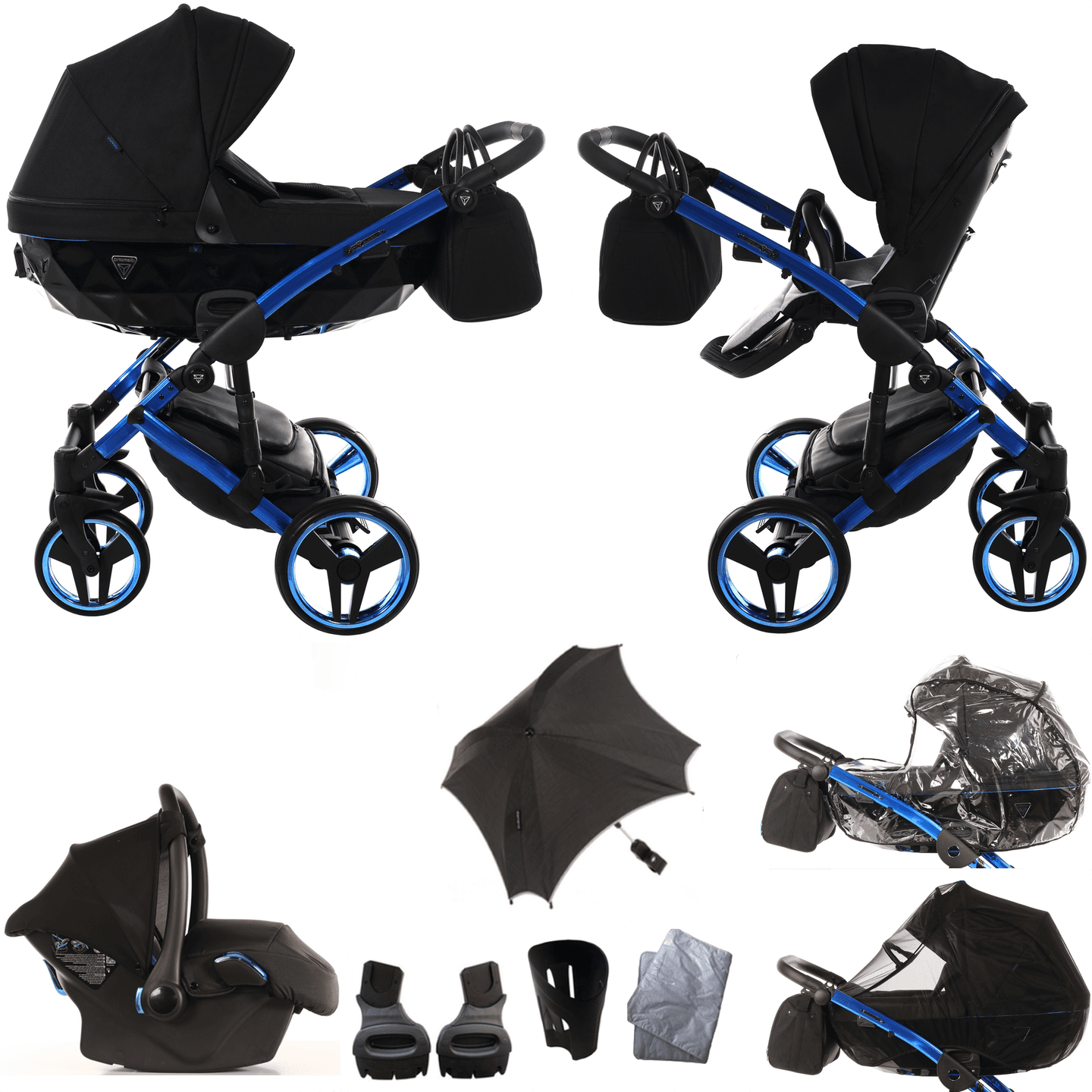 Carucior Individual V2, Junama, 3in1, Aluminiu, Negru/Albastru