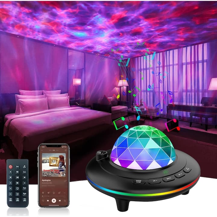 Proiector de Stele Premium Copii Huerler® L6, Functie Lampa de Veghe, Valuri, Laser, 26 de Proiectii, Functie Boxa Bluetooth, Cu Telecomanda, Negru