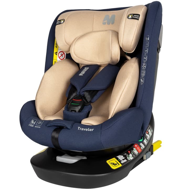 Scaun Auto Bebelusi Mavio®, Model Traveler, 40-150 cm, Rotatie 360 de grade, ISOFIX, Copii intre 0 - 12 ani, Omologat i-Size R129, Protectie Impact Lateral, Centura de Siguranta 5 Puncte, Tetiera Reglabila, Pozitie de Somn, Husa Detasabila, Albastru/ Crem