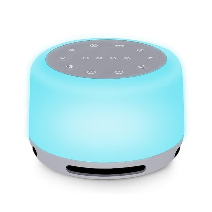 Dispozitiv Sunet Alb, LittleDomi, Functie Lampa de Veghe, Memorie, Timer, Portabil, Autonomie 10h, White Noise, pentru Bebelusi si Adulti, Reincarcabil, 24 Sunete